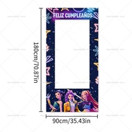 Hasbro | 1pc KPop Demon Hunters Hollow Backdrop Photo Frame Happy Birthday Backdrop Polyester KPop H