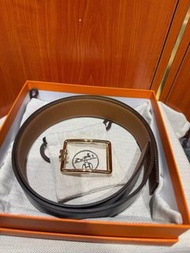 門市現貨～Hermes 皮帶38mm黑棕亮金釦90cm🈶