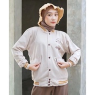 HamsterWanita/ Women's Baseball Jacket | Cute Women's Cream Baseball Jacket