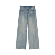 กางเกงยีนส์ทรงตรงสไตล์ย้อนยุคสำหรับผู้หญิง Chien Shien Star River กางเกงยีนส์ทรงตรงสีน้ำเงินซักแล้วพ