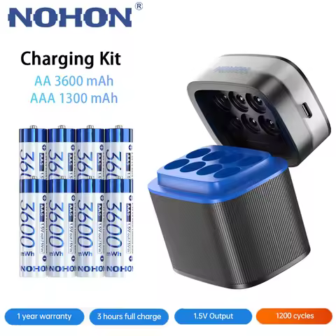 NEW Nohon Rechargeable Battery 1.5V AA 3600mWh AAA 1300mWh Original Li Batteries With Charger for Cl