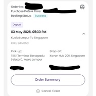 Letting go Bus Ticket from TBS Kuala Lumpur to Kovan Hub Singapore on 3/5/2026(Sun), 530pm