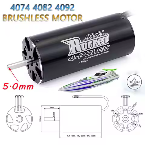 ROCKET-RC 4074 4082 4092 4 Poles Waterproof Brushless Motor 2250KV 1600KV 1520KV 5.0mm Shaft For 100