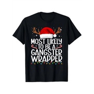NEAT Men's Most Likely to Be A Gangster Wrapper Christmas T-Shirt - Funny Holiday Party Outfit with