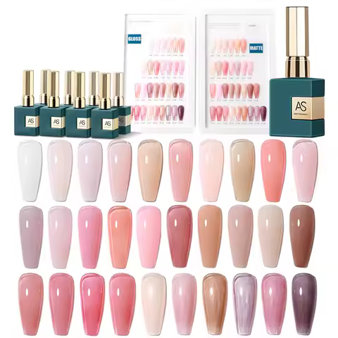 AS Jelly Nude Gel Nail Polish Set 15ml Light Pink Peach Translucent Color UV Light Cure Gel Varnish 