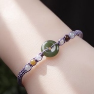 冰種黃加綠翡翠平安扣編織手鍊 | 天然A貨翡翠 | 送禮