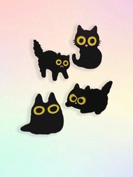 4入組黑貓搞笑動物漫畫針腳,定制大眼睛小貓縫章,胸針徽章花卉動物卡通有趣的珠寶禮物,適合送給朋友