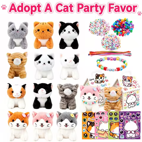 12-24Sets Adopt A Cat Party Favor Cat Plush Small Stuffed Animals Adopt Me Plush for Birthday Party