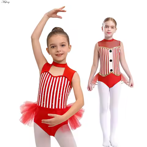 Kid Girls Ballet Jersey Gymnastics Leotards Costume Tutu Shiny Rhinestones Circus Ringmaster Perform