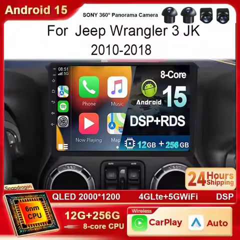 Android15 For Jeep Wrangler 3 JK 2010-2018 Car Radio Multimedia Video Player Navigation Stereo GPS w