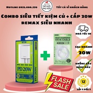 Combo 20w Remax U68 fast charger + Remax U68 20w charger + Remax C026 20w charging cable - 1 for 1