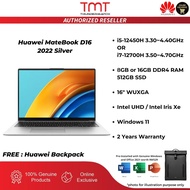 Huawei MateBook D16 2022 Silver Laptop | i5 or i7 | 8GB or 16 GB RAM 512GB SSD | 16" WUXGA | W11 | M