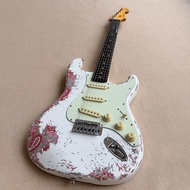 Relic Aged Fender Stratocaster Alder Wood Electric Guitar Professional Guitar (White/Black)
