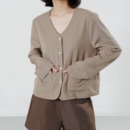 This Is April Blazer Wanita Lengan Panjang Hijab Friendly Office Look Polland Outer Khaki