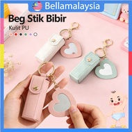 Bella Lipstick Bag Keychain with Mirror Lipstick Storage Pendant Heart Shaped Mini Travel Anti-Lost 