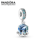 Pandora Octopus sterling silver dangle with bleached aqua blue icy green stellar blue crystal and bi