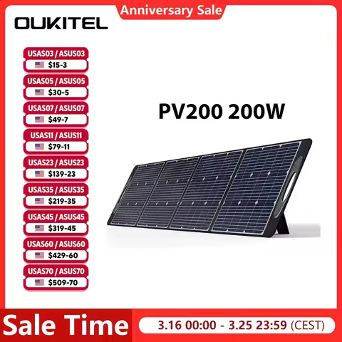 OUKITEL PV200 200W Portable Solar Panel for Power Station, Foldable Solar Panel w/ 4 Kickstands, IP6