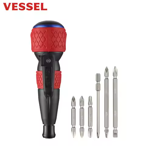 VESSEL Electric Rechargeable Screwdriver Set with 6pcs Bits Power Tools Multi-function Torque Cordle
