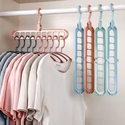 9-Hole Wardrobe Storage Rack Multifunctional Foldable Clothes Drying Rack Storage Clothes Rack Space