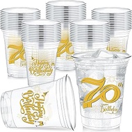 Yiyiring 60 Pcs 16 oz 70th Birthday Party Plastic Cups 70th Happy Birthday Plastic Tumblers Clear Cu