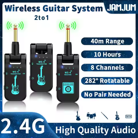 JAMJUM 2 TX 1 RX 2.4G guitar wireless transmission system,2TX, 1RX suitable for electric guitar, win