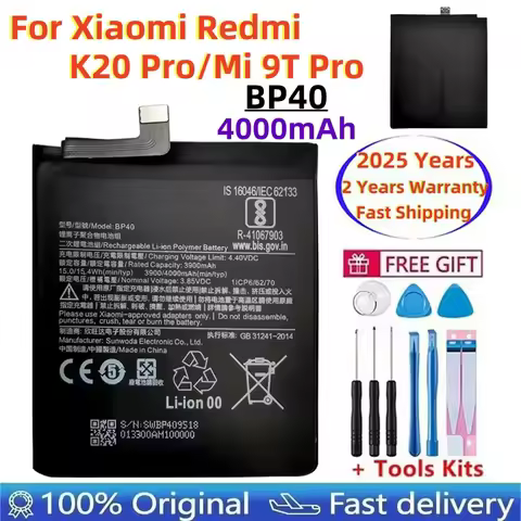 100% Original Battery For Xiaomi Redmi K20 Pro / Mi 9T Pro 3900mAh BP40 Replacement Li-ion Polymer P