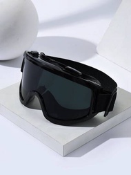 1入全黑色超大型彈性帶滑雪眼鏡需使用防霧擦拭布、柔軟觸感海綿、UV400、防風、防沙、撥水、防護面罩、適用於滑翔、滑雪、騎行、冒險、摩托車、越野、防泥頭盔、可清洗、戶外運動、彩色鍍膜、反光膜層滑雪眼鏡