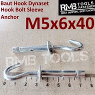 M5x6x40 Bolt Dynaset Dynabolt M5HOOK / Bolt Sleeve Anchor M5HOOK