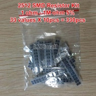 330pcs 2512 SMD Resistor Kit Assorted Kit 1ohm-1M ohm 5% 33valuesX 10pcs=330pcs DIY Kit
