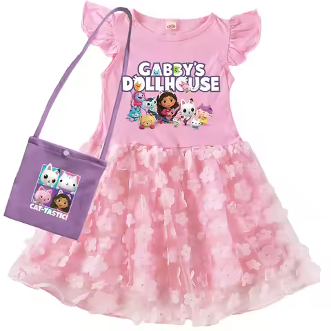 New Gabby Dollhouse Dress &bag Kids Summer Short Sleeve Casual Dresses Toddler Girls Gaby Chat Cloth