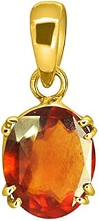 6.00 Ratti Hessonite Garnet Stone Ashtdhatu Gold Plated Pendant Original And Certified By Wtgtl Natu