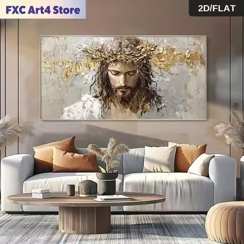 Frameless Modern Abstract Jesus Christ Crown of Thorns Canvas Painting - Religious Wall Art Poster -