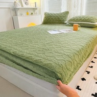 Winter Warm Soft Coral Fleece Fitted Bed Sheet Thick Velvet Mattress Cover with Elastic Band Queen K