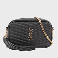 YSL LOU MINI V紋 logo荔枝皮金鏈斜背相機包 (黑色)