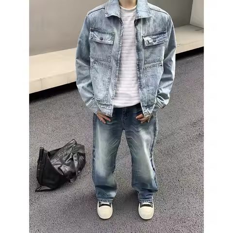 2025 Autumn Winter Men's Japanese Tassels Denim Coat Tomboy Cowboy Jacket 2000s Y2k Outwear Oversize