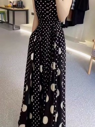 ชุดเดรสลายจุดสีแดงสำหรับผู้หญิงชุดสวมใส่แบบทางการหรูหรา Coffee Break ฝรั่งเศสระดับไฮเอนด์ฤดูร้อน