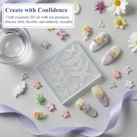 1Pcs DIY Manicure Decoration Silicone Butterfly Nail Art Mold Five-petaled Flowers Pattern Relief 3D