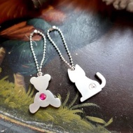 日本中古金屬小熊貓咪鑲水晶石鎖匙扣絕版貨高級二手古著珠寶首飾