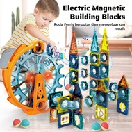 71/109PCS Magnetic Tiles Toy Marble Run with Ferris Wheel 5.5x5.5cm Mainan Budak Kids Gift