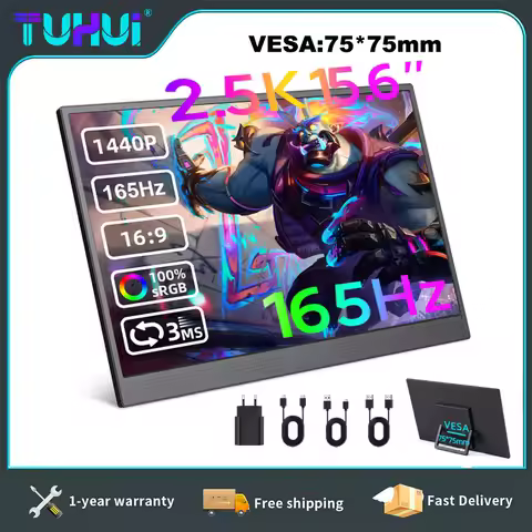 TUHUI Portable Gaming Monitor 15.6 Inch 2.5K QHD 2560*1440 IPS 165Hz 100% sRGB 300nit 16:9 Second Sc