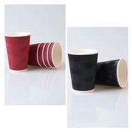 Lot of 20 double-layer corrugated paper cups (14oz/415ml) in black and red, used to store hot and co