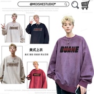 [Ms] DUANE ABDICATE Contrast Color Letter Print Round Neck Sweatshirt American Retro Sweatshirt Men 
