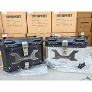 SMRT ALUMINIUM TOP BOX TANKER 45L KOTAK PETI ALUMINIUM BLACK/SILVER + BASE PLATE box motor