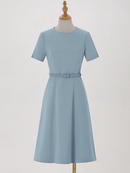 Xiangchun Bird High Waist A-Line Dress Short Sleeve Commute Formal Front Desk Receptionist Dress Sum