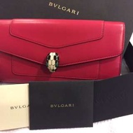 Bvlgari 寶格麗 桃粉紅色小牛皮手腕挽皮夾 黑白孔雀綠琺瑯蛇頭9.9成新