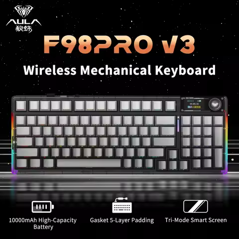 AULA F98 Pro V3 Mechanical Keyboard Custom RGB Backlight Wireless Bluetooth Gaming Keyboard With Scr