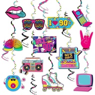 Pre-Assembled 18Pcs 90s Party Hanging Swirls Decorations Back to 1990's Party Ceiling Streamers Deco
