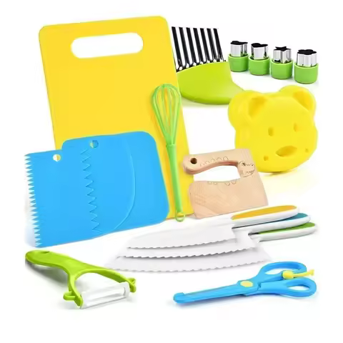 11/13/17PCS Kids Cooking sets Real Cooking Montessori Kitchen Tools for Toddlers Kids Safe Knives fo