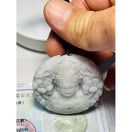 Dewi Kwan Im Burma type A 2-sided carved clear jade pendant