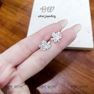 (WIN SILVER) BW53 Luxurious maple leaf-shaped high-end silver earrings